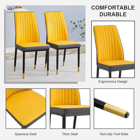 Modern Dining Chairs Set - Orange PU Leather Armless Chairs with Metal Legs for Dinner Room, Office, Waiting Room (Set of 6)