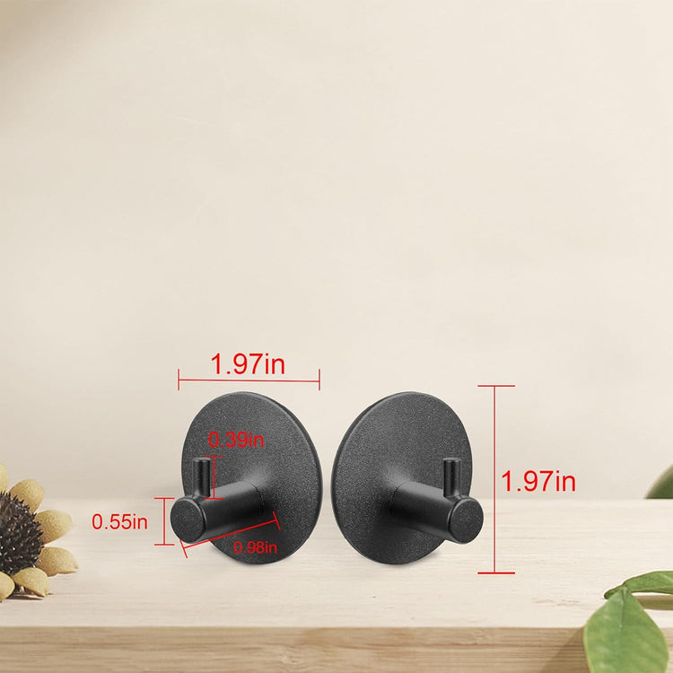 Aluminum Wall Hooks, No Drill Damage-Free Adhesive Hook, Product for Hanging Heavy Duty for Bathroom Kitchen Home (Single Round Black Hook, 4)