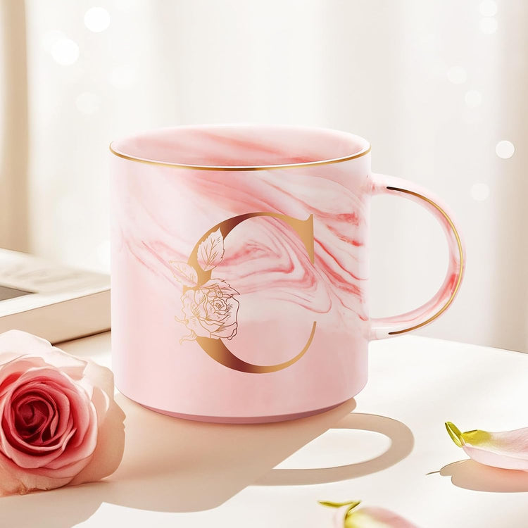 Personalized Gifts for Women Coffee Mug, Initial Customized Gift Monogrammed A-Z Coffee Mug 12 OZ, Christmas Anniversary Birthday Gifts for Women Mom Grandma Friend Sister Wife(C)