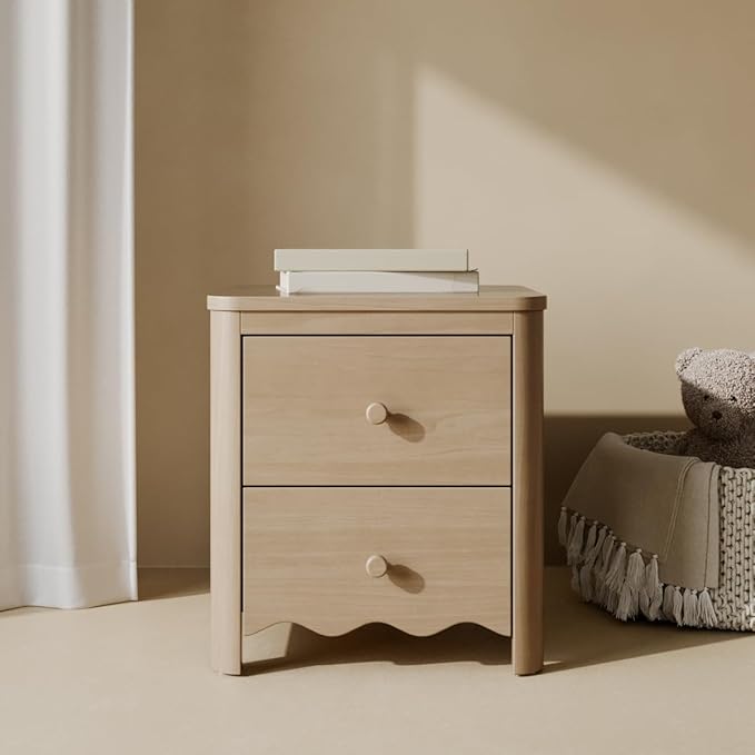 Storkcraft Casablanca 2 Drawer Nightstand (Driftwood) - GREENGUARD Gold Certified, Storage for Kids Bedroom, Premium Wood Nightstand with Elegant, Iconic Wave Detailing and Rounded Posts