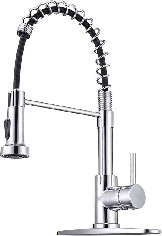 WEWE Chrome Kitchen Faucet, Faucet for Kitchen Sink with Pull Down Sprayer Kitchen Faucet with Deck Plate Stainless Steel Single Handle Spring for Farmhouse Utility Bar Laundry Sinks