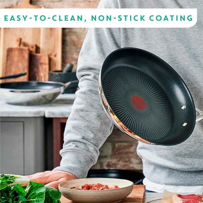 T-Fal x Jamie Oliver Nonstick Coated Stainless Steel Pans 9.5" & 11", Induction Compatible, Oven Safe up to 500°F, Chef's Stainless Steel Skillet, Frying Pan, Silver