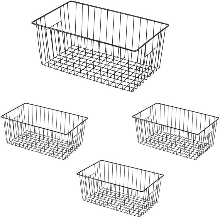 16inch Freezer Wire Storage Organizer Baskets, Household Refrigerator Bin with Built-in Handles for Cabinet, Pantry, Closet, Bedroom