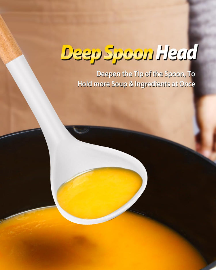 Silicone Pasta Fork and Ladle Spoon Set with Wooden Handle (2 Count)