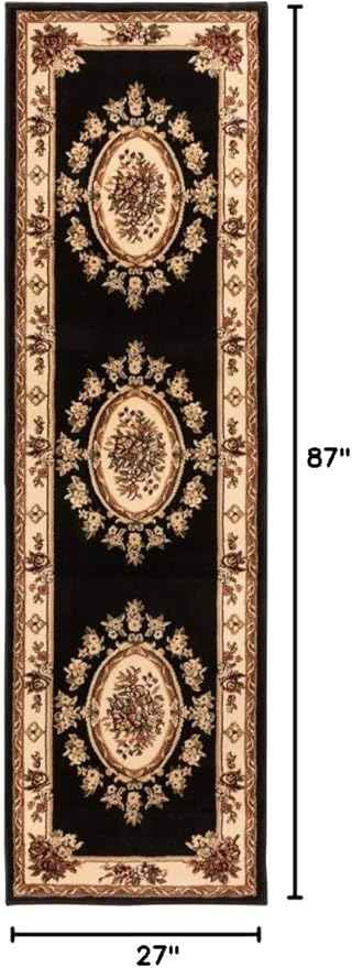 Pastoral Medallion Black French European Formal Traditional 2x7 (2'3" X 7'3") Runner Rug Stain / Fade Resistant Contemporary Floral Thick Soft Plush Hallway Entryway Living Dining Room Area Rug