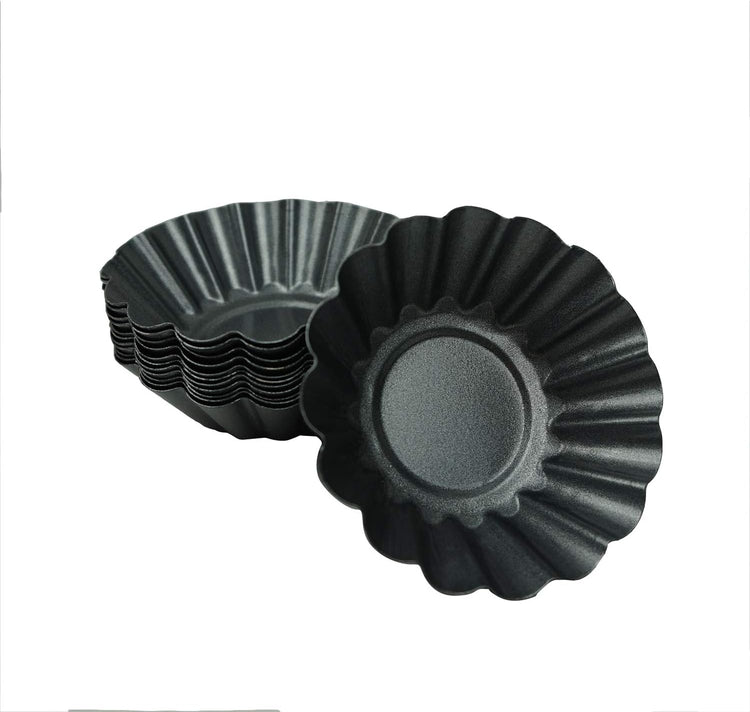 12 Pack Egg Tart Pan, Non-stick Carbon Steel Tartlet Tins, Mini Pie Mould, Muffin Cupcake Pudding Baking Cup Maker - for Pies, Chinese Egg Tart, Cakes (Big Size 3"x 0.9")