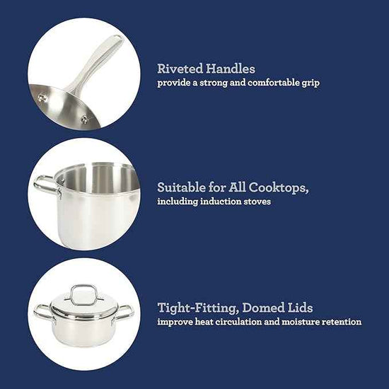 Oster Platinum Sedwick Stackable Stainless Steel Pots and Pans Cookware Set W/Domed Stainless Steel Lids W/TriPly Encapsulated Base - Induction Safe