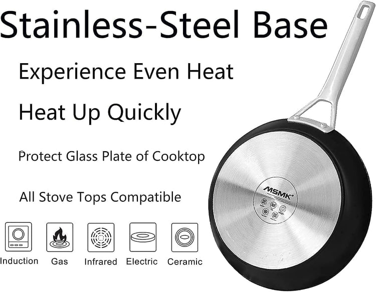 MsMk Nonstick Frying Pan, 12 InchTitanium and Diamond Non Stick Pan, Sturdy and Durable Skillet Nonstick, for Various Stove Type, Dishwasher Safe For Home Use