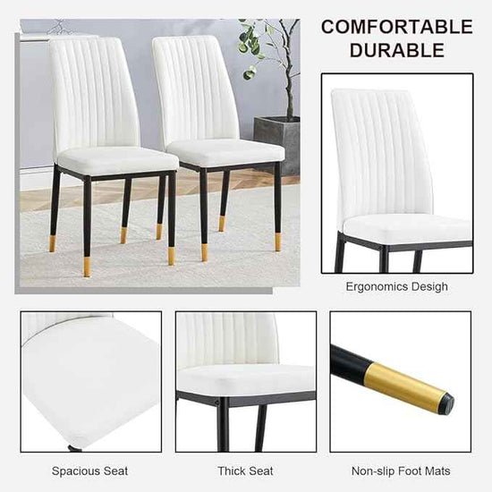 Modern Dining Chairs Set - 4 White PU Leather Armless Chairs with Metal Legs for Dinner Room, Office, Waiting Room