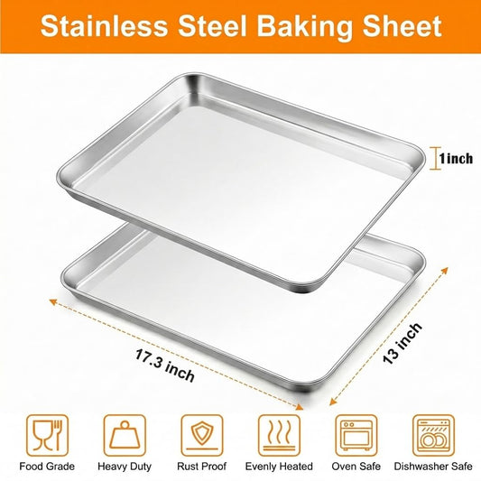 Baking Sheet 17.6"x 13"x 1" Stainless Steel Large Cookie Sheet Pan (2 Count)