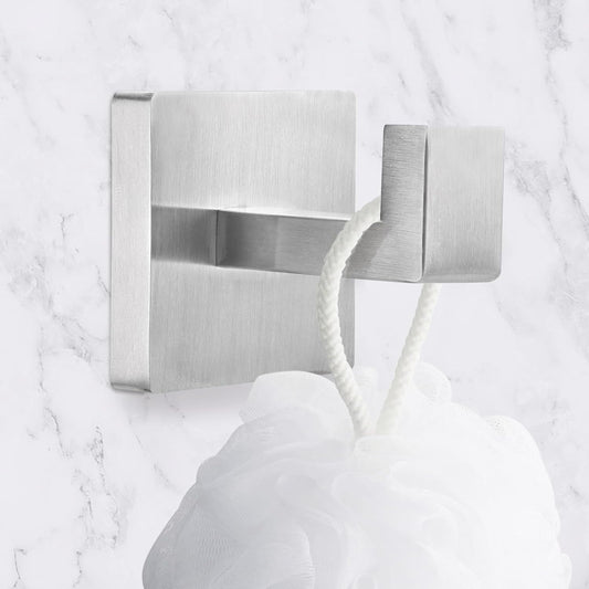 IBosins 4 Pack Towel Hooks Hand Towel Holder for Bathroom Wall Livingroom Bedroom Kitchen Closet Heavy Duty Stainless Steel Hook Hanger for Robe, Bath Towel, Coat (Square Brushed Silver)