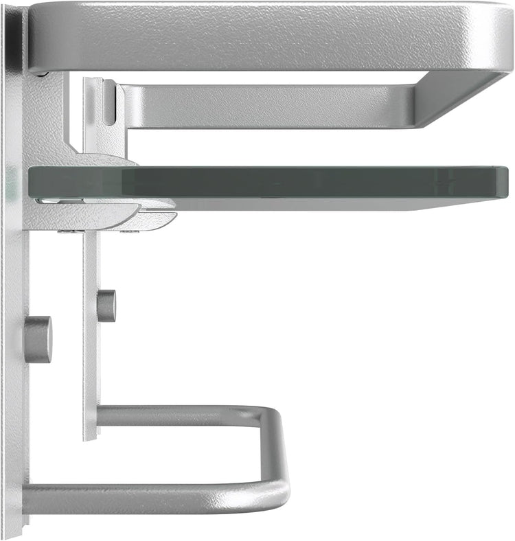 Danpoo Bathroom Wall Shelf with Towel Bar, Clear Tempered Glass, Hand Towel Holder (Matte Silver)