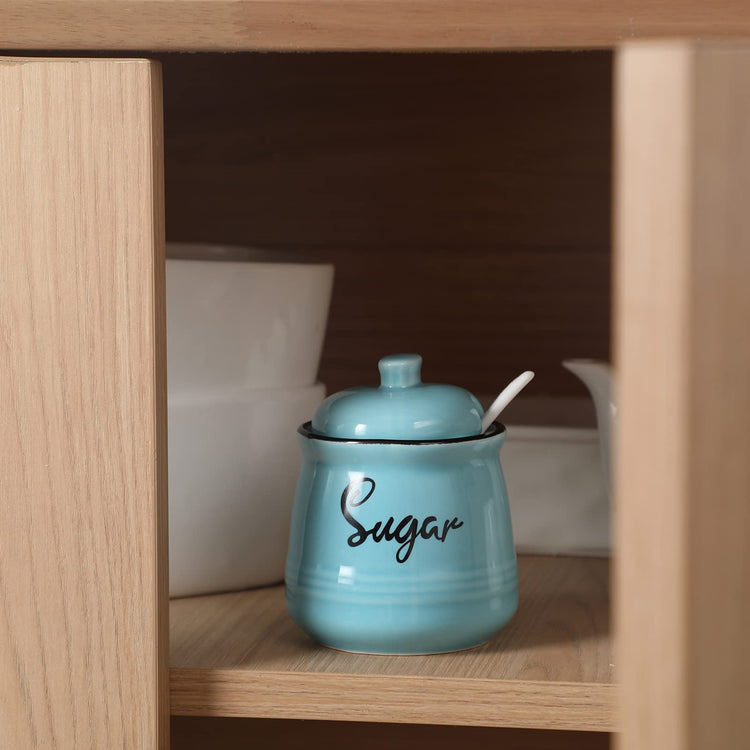 Farmhouse Porcelain Sugar Bowl with Lid and Spoon 12oz