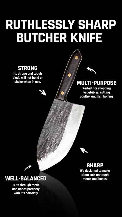 COOLINA Galba Butcher Knife, Full Tang Wide Blade, All-around Kitchen Knife for Meats and Bones