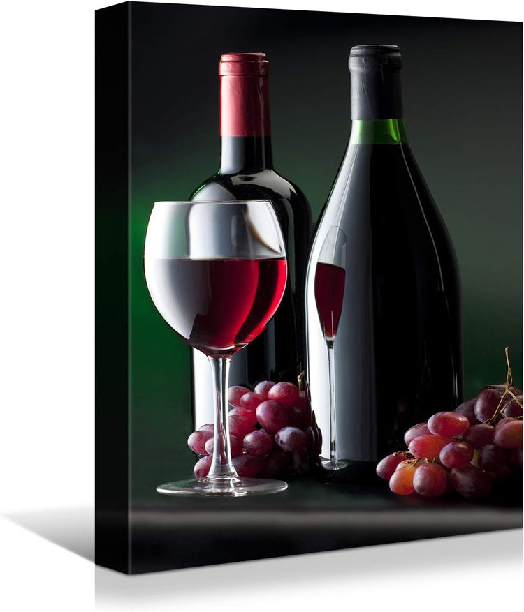 Looife Kitchen Wine Bottle Canvas Wall Art, 30x40 Inch Gallery Wrapped Red Wine with Grapes Picture Prints Wall Decor, Modern Art Deco for Dining Room and Bar Wall Decoration
