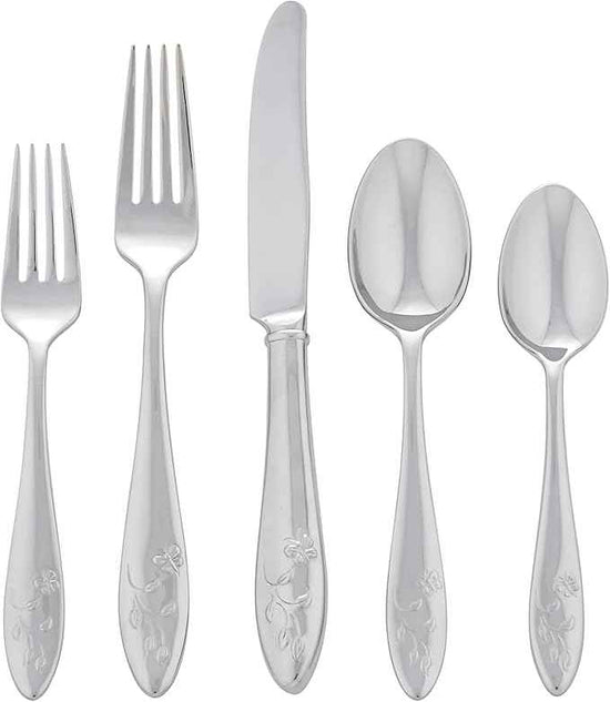Lenox Silverware Set For 12, Butterfly Meadow 65-Piece Flatware Set, Service For 12, 18/10 Stainless Steel, Dishwasher Safe, Butterfly and Flower Motif, Includes Serving Utensils (Silver, 65 Piece)