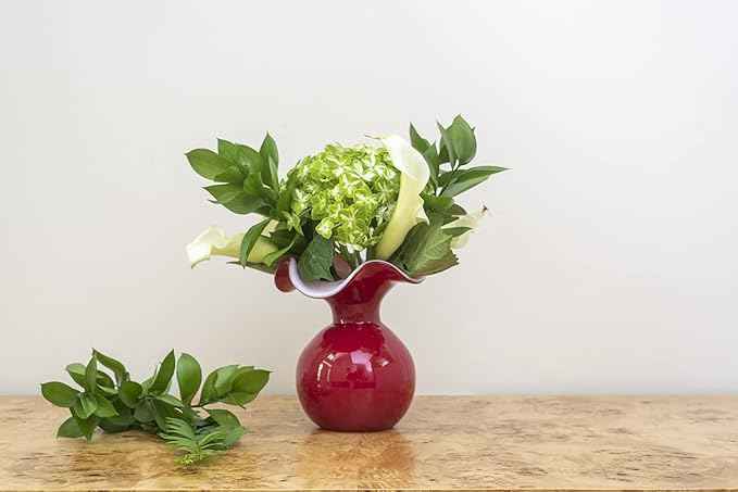 Hibiscus Glass Red Small Fluted Vase