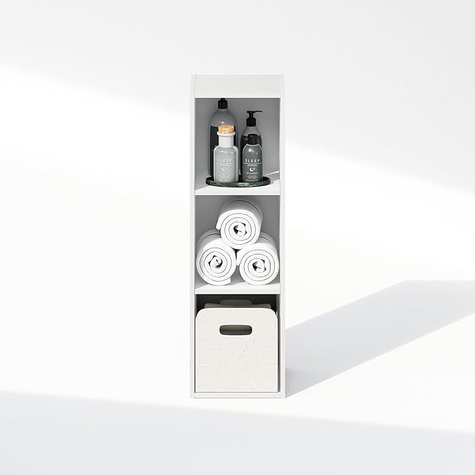 Furinno Reed 3-Tier Closet Organizers and Storage, Closet Organizer, Open Shelf Closet Storage, for Wardrobe, Bedroom, Living Room, 10-Inch Width, White