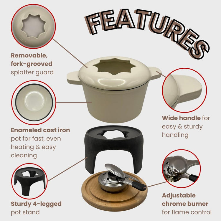 Cast Iron Fondue Set 15-Pcs With Accessories Fondue Kit For Swiss Fondue Cheese Meat Oil Fondue Pot Fondue Pot set, Cheese Fondue Set, Chocolate Fondue Pot, Cheese Melting Pot, Fondue Pot Non Electric