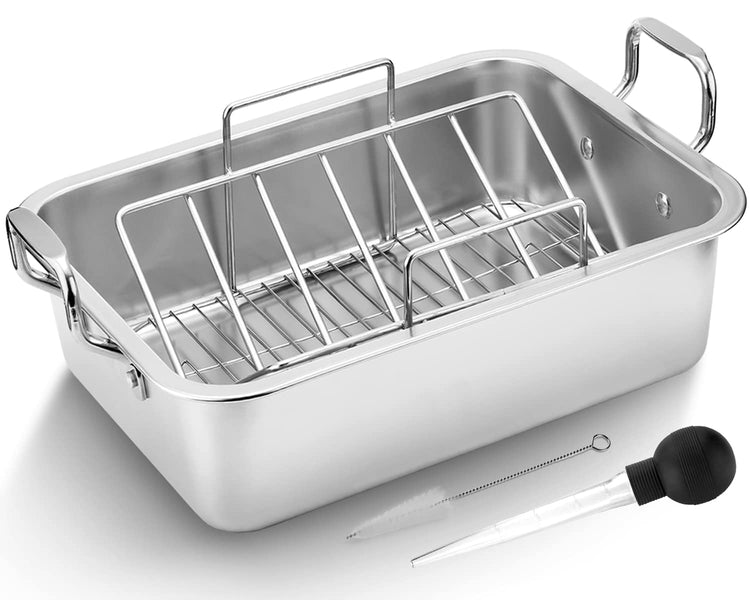 15 Inch Stainless Steel Roasting Pan with Cooling Rack