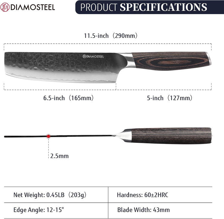 Nakiri Knife - 6.5-Inch Professional Kitchen Knife - Hammered Black Oxide Blade 9CR18MOV High Carbon Stainless Steel Sharp Chef's Knife - Ergonomic Pakkawood Handle with Present Box
