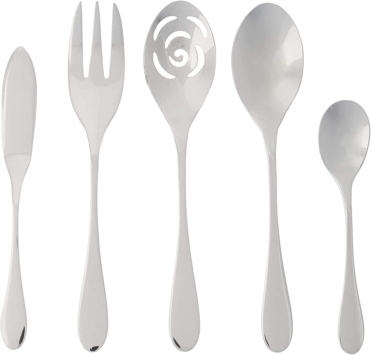 Knork Durable and Stylish Everyday Use, Service for 8 Stainless Steel Flatware Set, 45 piece, Silver Gloss
