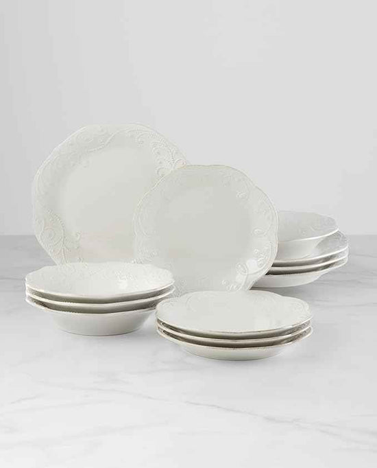Lenox 890951 French Perle 12-Piece Plate & Bowl Dinnerware Set White
