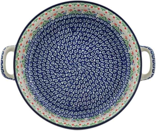 Polmedia Polish Pottery Round Baker with Handles 10-inch - Babcia's Garden Pattern Handmade in Boleslawiec Poland by Ceramika Artystyczna + Certificate of Authenticity