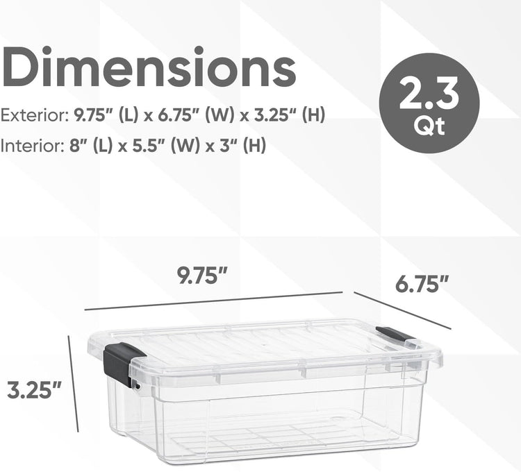 Superio Clear Storage Bins with Lids, Stackable Storage Box with Latches and Handles, Extra Small, 2 Pack 2 Quart