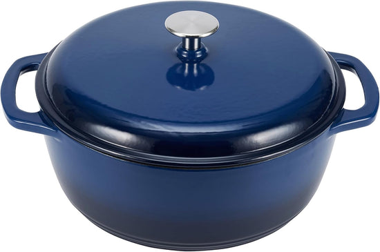 Amazon Basics Cast Iron Dutch Oven Pot with Lid, Enameled, Round, Dual Handles, Heavy-Duty, Medium, 6-Quart, Navy - Nestoria