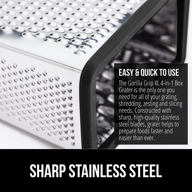 XL 4 Sided Stainless Steel Cheese Grater With Measurement Container
