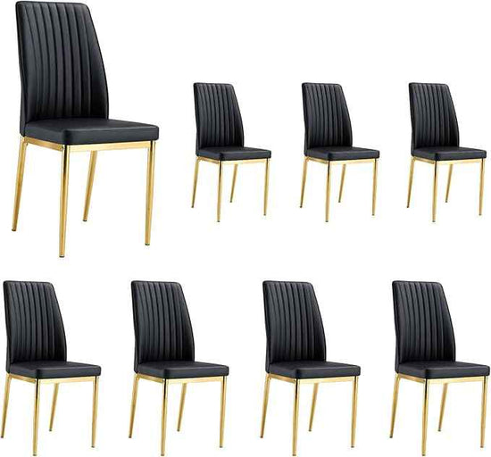 Black Dining Chairs Set of 8 Modern PU Leather Kitchen Chairs with Metal Legs Armless Upholstered Chair for Dinner Room, Office, Waiting Room(Set of 8, Black Golden Chair)