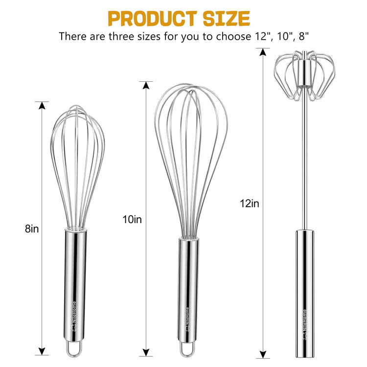 Stainless Steel Whisk Set 8" 10" + 12" Semi