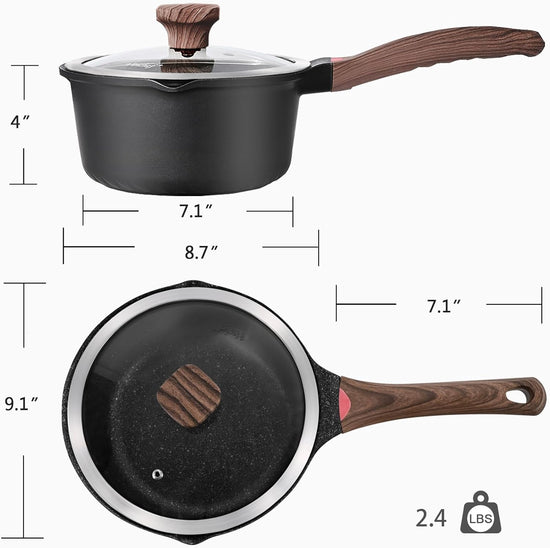VINCHEF Nonstick Saucepan with Lid, 3QT Sauce Pan with Stay Cool Handle, Non Stick Small Cooking Pots Induction pot, Dishwasher Safe, Compatible for All Stove Top, PFAS and PFOA Free Black - Nestoria