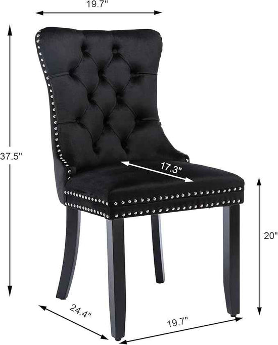 Black Dining Chairs Set of 6, Upholstered Velvet Dining Room Chairs with Back Ring Pull Trim and Solid Wood Legs,Modern Dining Chairs Perfect for Dining Room,Living Room,Kitchen(Black)