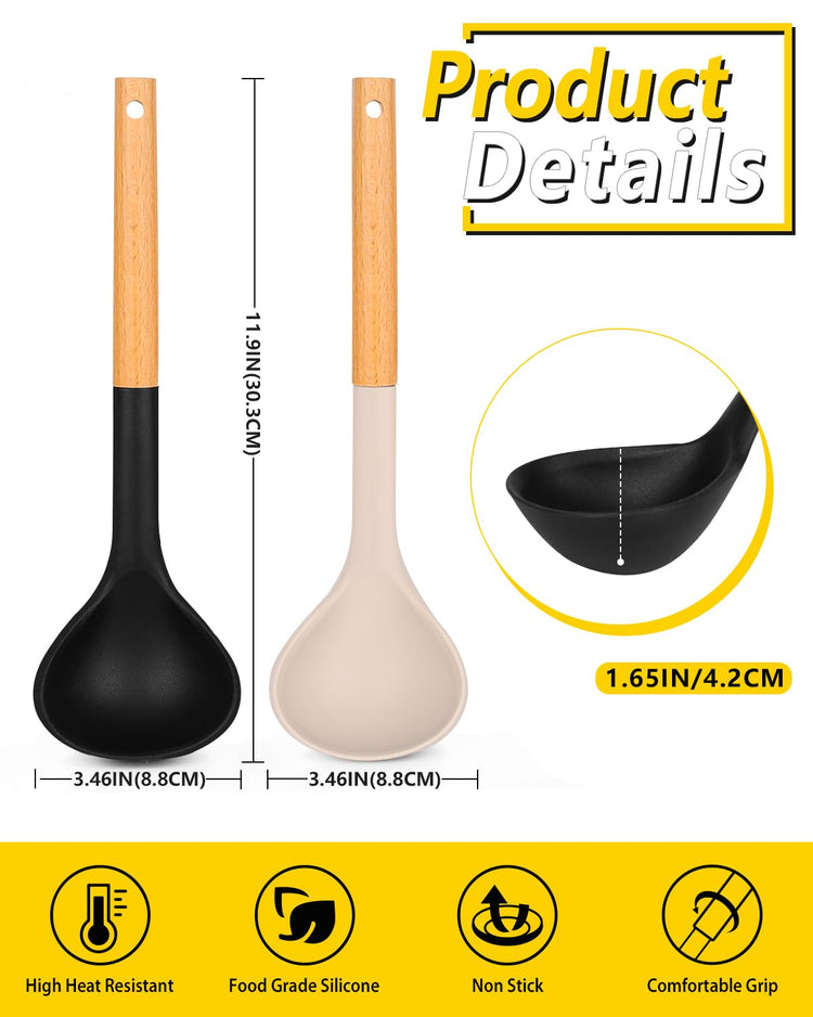 Silicone Soup Ladle with Wooden Handle (2 Count)
