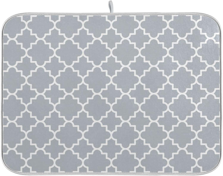 senya Super Absorbent Dish Drying Mat, Microfiber Fast-Drying Dish Mat, 16'' x 18'', Kitchen Dish Drying Pad, Grey Moroccan, 16x18in