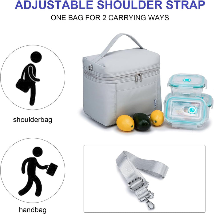 NOL Natural Organic Lifestyle Insulated Lunch Bags for Women Cooler Bag Lightweight Nylon Waterproof Lunch Box For Work (Gray White, Medium(normal))