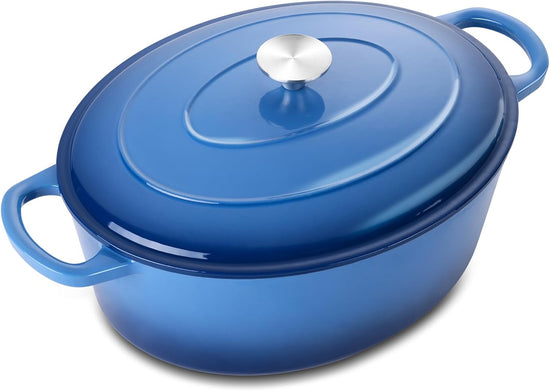 5QT Oval Dutch Oven Pot with Lid, Leonyo 5 Quart Enameled Oval Cast Iron Dutch Oven for Sourdough Bread Breaking, Heavy Duty Cookware for Braising, Stews, Roasting, Blue - Nestoria