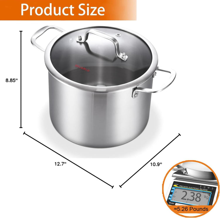 Tri ply Stainless Steel 8 Quart Heavy Duty Induction Stock Pot