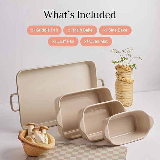Our Place Bakeware Set | 5-Piece Ceramic Bakeware Collection with Stovetop-to-Oven Griddle Pan | PFAS-Free Non-Toxic Nonstick Pans, Oven Mat & Baking Dishes | Sage