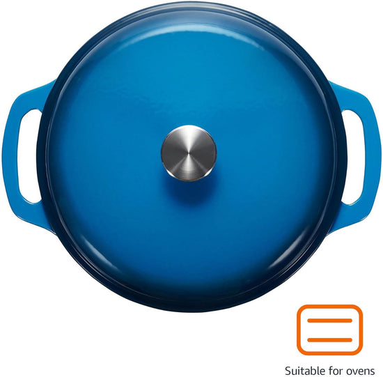 Amazon Basics Cast Iron Dutch Oven Pot with Lid, Enameled, Round, Dual Handles, Heavy-Duty, Medium, 6-Quart, Blue - Nestoria
