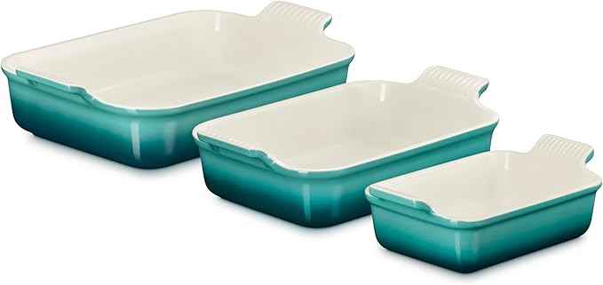 Le Creuset Stoneware Heritage 3-Piece Rectangular Baking Dish Set, Riviera