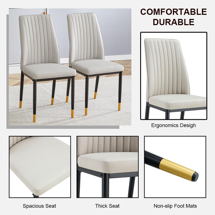 Modern Dining Chairs Set of 4 Gray Kitchen Chairs Set PU Leather Chair with Metal Legs Armless Upholstered Chair for Dinner Room