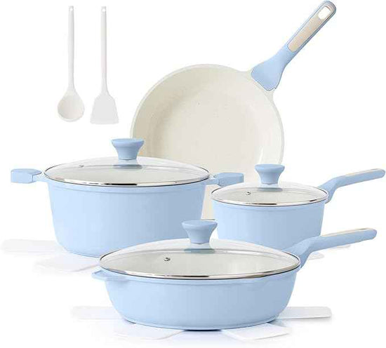 SENSARTE Nonstick Ceramic Cookware Set Large 13-Piece, Healthy Pots and Pans Set Dishwasher Safe, Non-toxic Kitchen Cooking Set with Stay-Cool Handles, Induction Compatible, PFAS Free, Blue