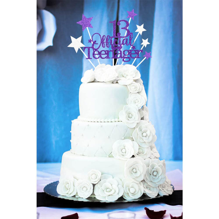 Purple Silver 13th Birthday Cake Topper with Glittery Stars (7 Count)