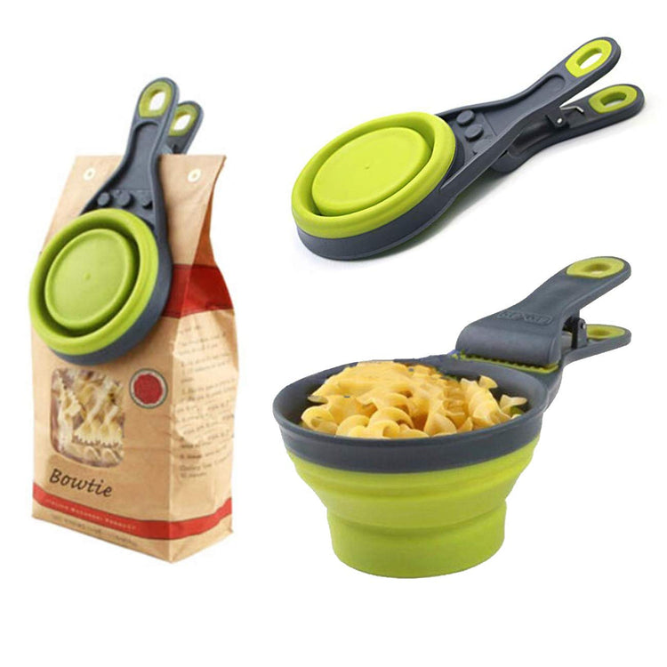 Collapsible Pet Scoop Silicone Measuring Cups Set Sealing Clip