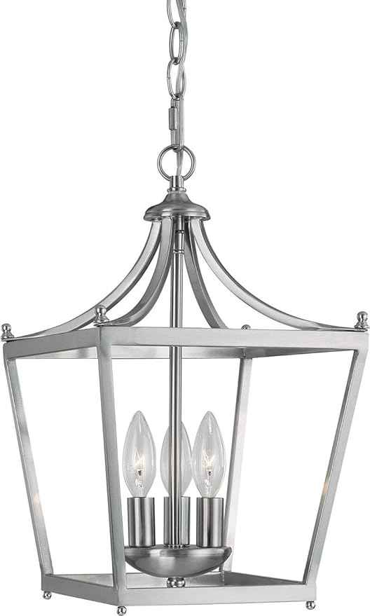 Capital Lighting 4036BN Stanton Geometric Metal Open Frame Lantern Foyer Pendant, 3-Light 180 Total Watts, 17" H x 10" W, Brushed Nickel