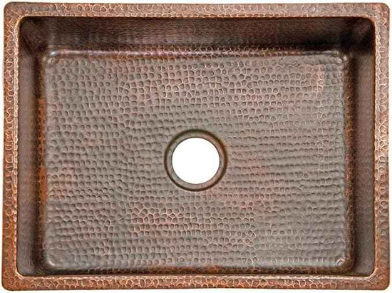 Premier Copper Products KSDB25199 25-Inch Hammered Copper Kitchen Single Basin Sink, Oil Rubbed Bronze