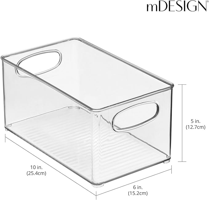 mDesign Plastic Home Closet Organizer - Basket Storage Holder Bin w/ Handles for Bedroom, Bathroom, Cabinet Shelves, Entryway, and Hallway - Holds Sweaters, Purses - Ligne Collection - 4 Pack - Clear